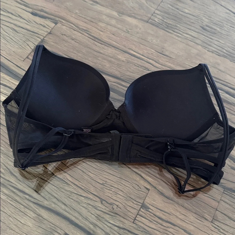 Victoria's Secret Very Sexy Black Satin Caged Mesh Double-Strap Push up Bra 36B